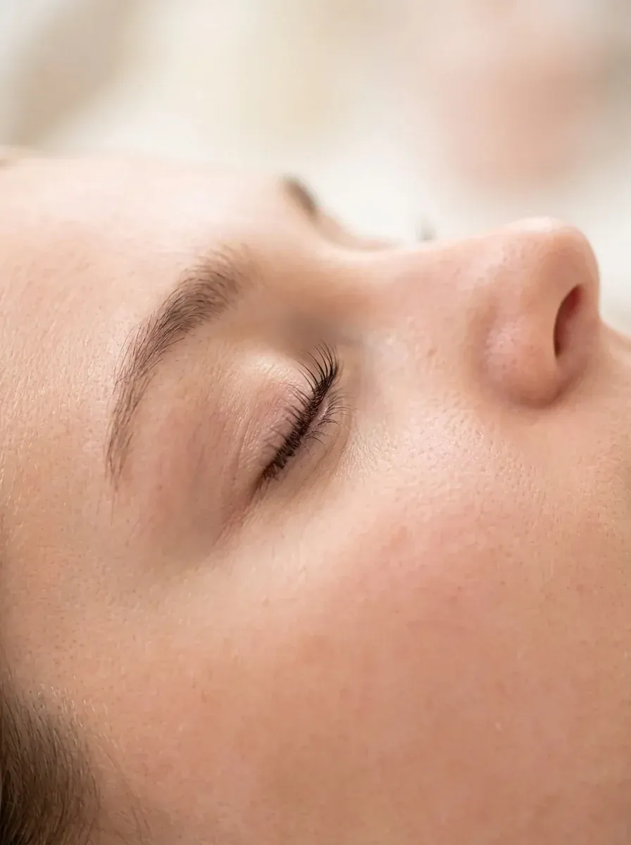 Gesicht im Profil mit geschlossenen Augen und geschwungenen Wimpern