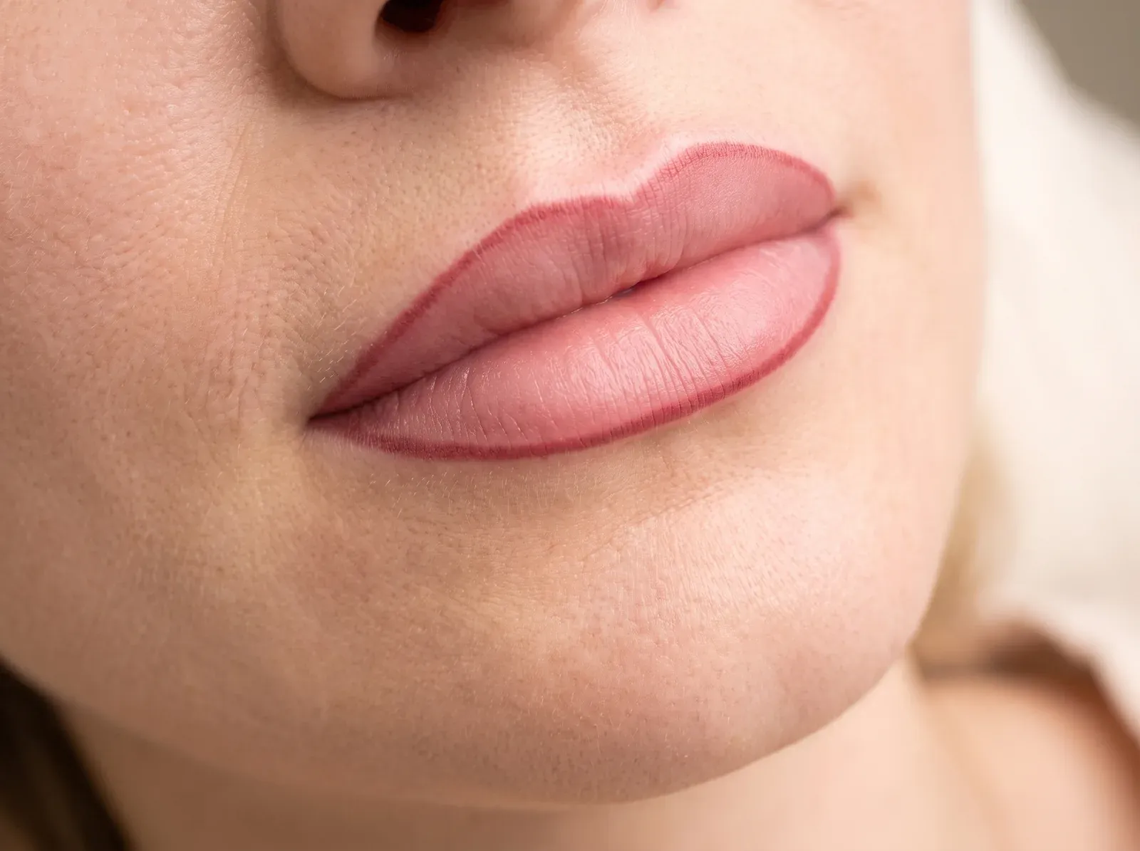 Lippen mit gezogener Kontur und gepuderter Fläche