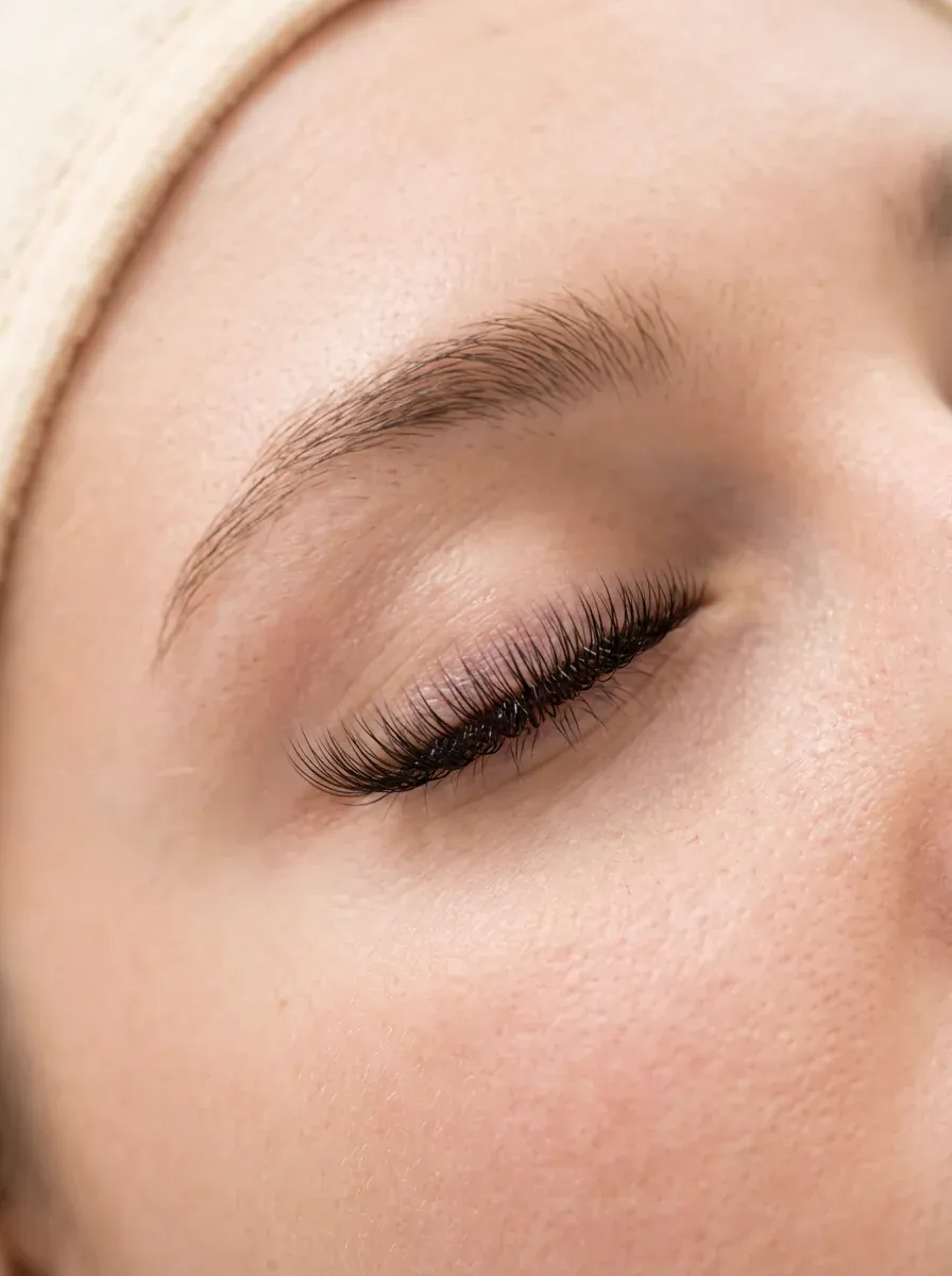 Geschlossenes Auge mit langen, dichten Wimpern